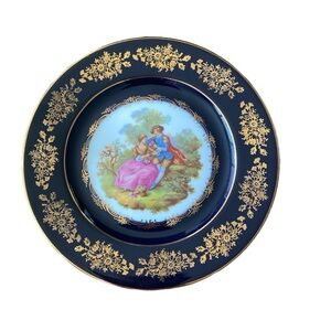 Cobalt Blue and 22k Gold Limoges Castel Fragonard Courting couple